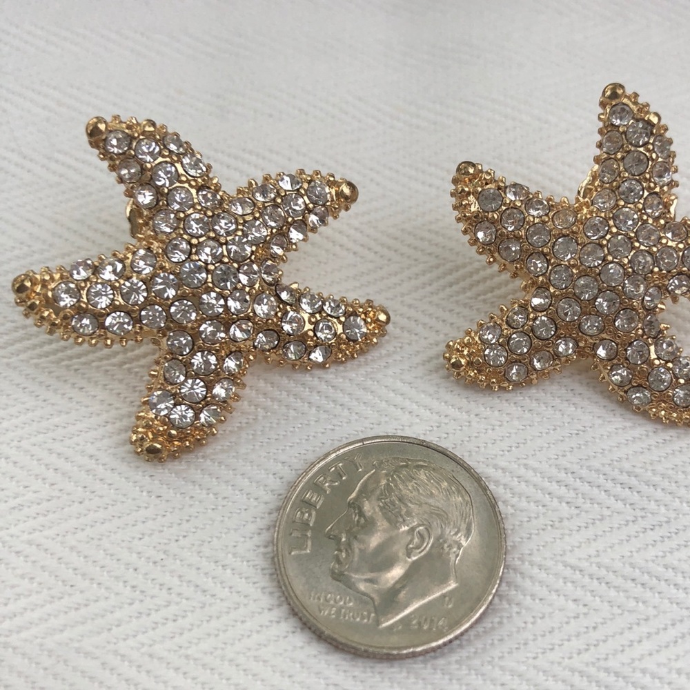 Large Diamond Gold Starfish Star Earrings